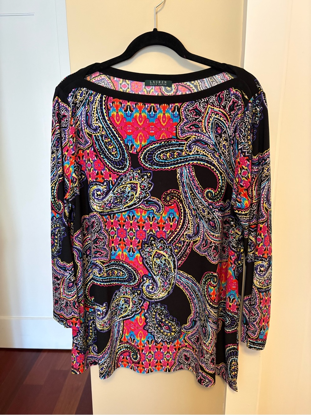 Lauren Ralph Lauren Black Multicolor Paisley Boatneck Top